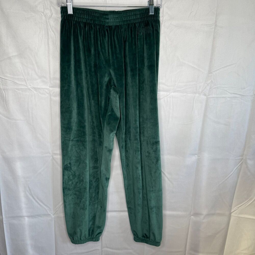 Victoria's Secret Pink Women's Velour Sweat Pants Size M Green Soft Jogger - Picture 2 of 4